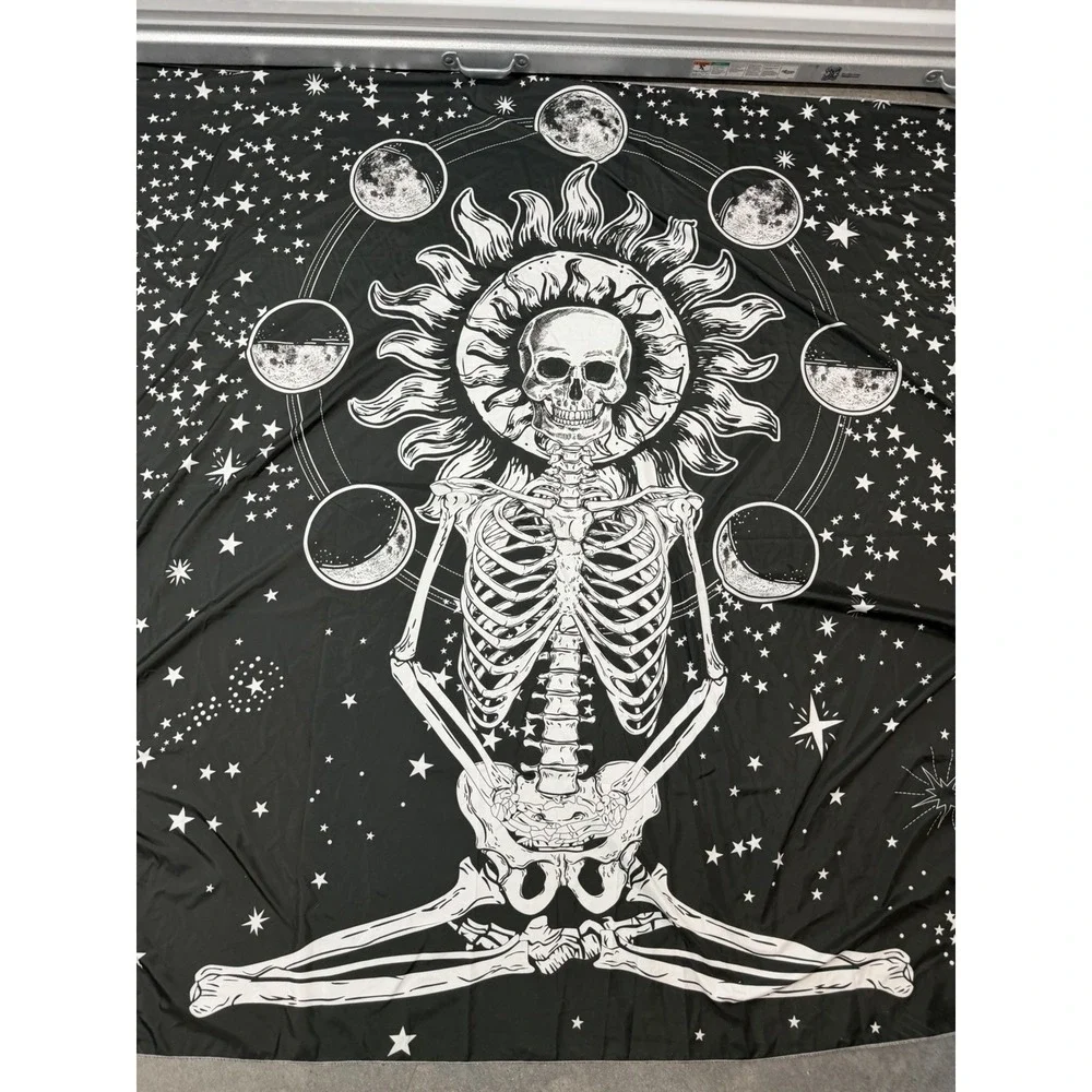 Unbranded black white skull moon stars tapestry 94x73